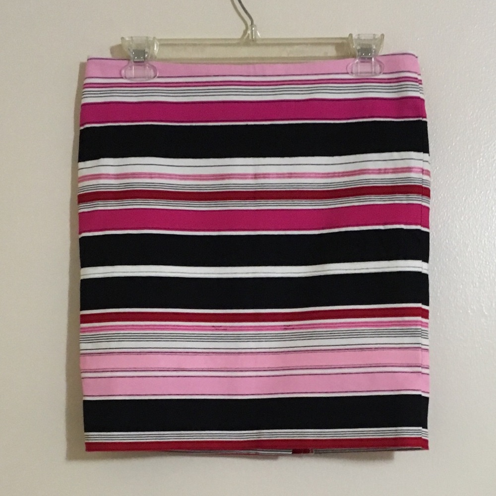 Talbots Size 6P Pink, Black & White Pencil Ribbon Striped Skirt